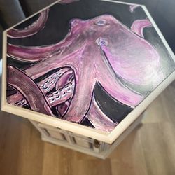 Vintage Hexagon Side Table Hand Painted 