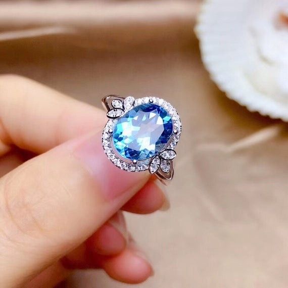 "Amazing Lovely Pure Oval Sea Blue Zircon Romantic Rings for Women, PD377