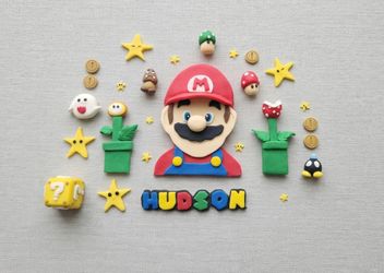 Edible Super Mario Luigi Cake Topper, Personalized Name Age Birthday Set
