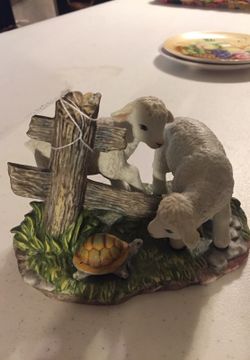 Lambs and turtle figurine