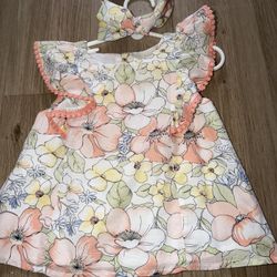Janie and Jack Pastel Floral Ruffle top with matching Headband