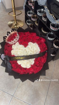 Large Red and White Rose Heart Bouquet