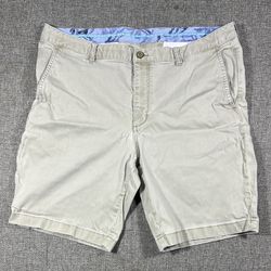 Tommy Bahama Men's Size 38 Beige Flat Front Cotton Blend Shorts  