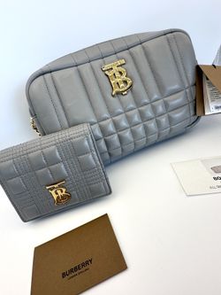Authentic BURBERRY Lola Bag (Medium, Cloud Grey) + matching quilted Lola wallet