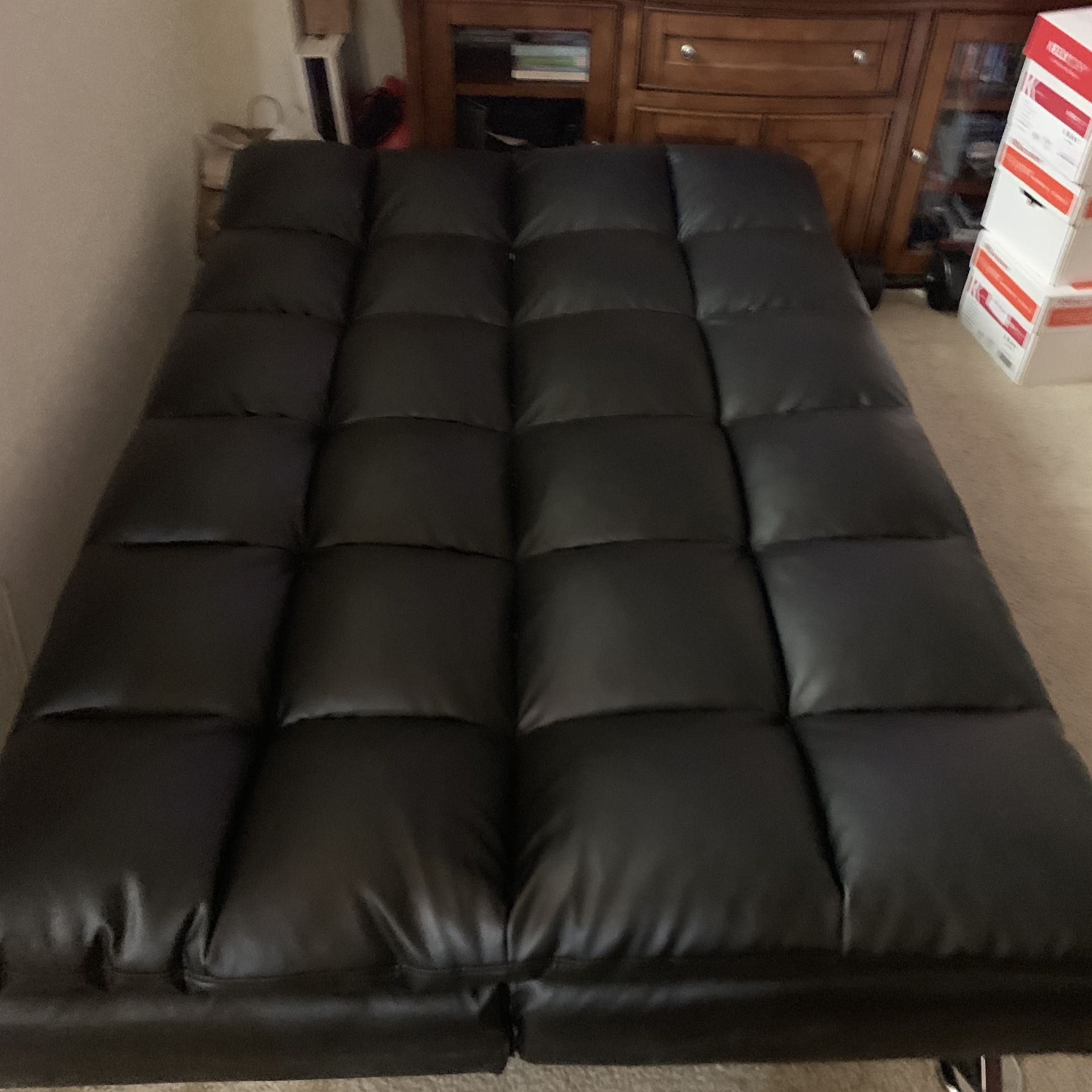 Black leather sofa bed couch