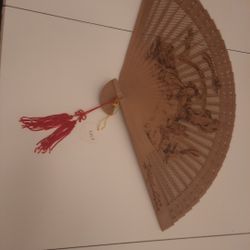 Vintage Sandalwood Handpainted Chinese Pair Of Folding Fans In Box. One Has Cranes And One Has Chinese Life.