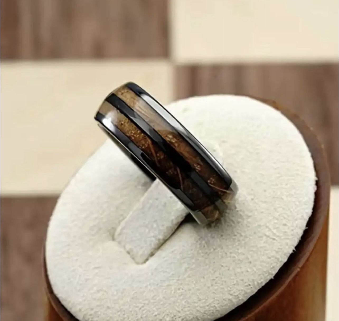 New! Wood Grain Inlay Designed Ring Band Promise Wedding Ring Size 9 