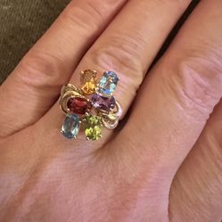 14k Kt Yellow Gold Blue Topaz Citrine Garnet Amethyst Peridot Gemstone Ring