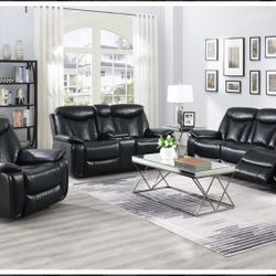 New 3pc Black Reclining Sofa Loveseat Chair