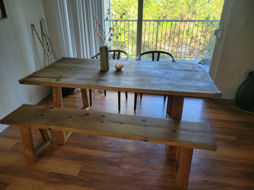 Handmade Wooden Dining Set W/bench & 2 Chairs