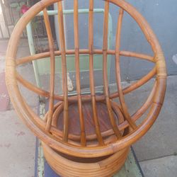 True MCM Bamboo/Rattan Swivel Chair
