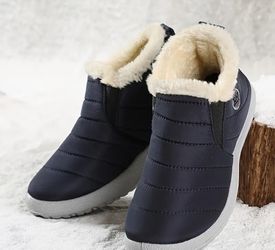 Slip on snow black boots warm winter footwear