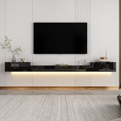 New-110 inches Modern Minimalist Black TV Stand Floating High Gloss TV Stand With LED Light