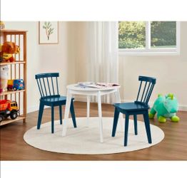 3-Piece Solid Rubber Wood Kids Table and Chairs Set, Activity Art & Craft Desk for Toddlers 3-8