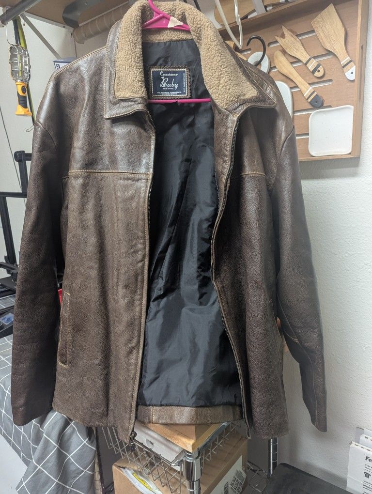 Creaciones Baby 100% genuine brown leather bomber jacket women's size large