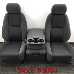 Front Seats For 2007 Through 2009 Chevy Silverado 1500 Black Cloth Bucket Bench Console Seat Stock #9091