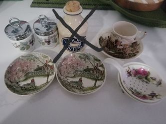 Selling items 2 Butter Pats ,Tea bag holder , 2 Egg Coddlet mini Espresso Cup and Saucer