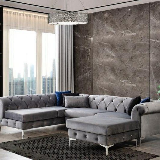 🔷🔷 FREE DELIVERY 🔷🔷🚛SAME DAY DELIVERY🚛🎁[SPECIAL] Lexi Gray Velvet LAF Sectional with Ottoman🎁💲39 DOWN ONLY💲