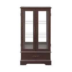 Glass Cabinet Lighted Glass Cabinet Curio Display Cabinet with Adjustable Glass Shelves 2 Doors and 1 drawer Cabinet Bulb Included Cherry