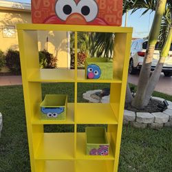 IKEA KALLAX 2x4 8-Cubes Shelving Unit w/ Sesame Street Eyes Bins