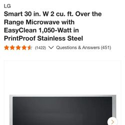 New, Unopened, LG Over the Range Stainless Steel Microwave - MVEL2033F