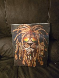 Rasta Smoking Lion Lenticular Framed Art