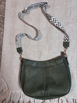 Green Crossbody Bag with Patterned Strap