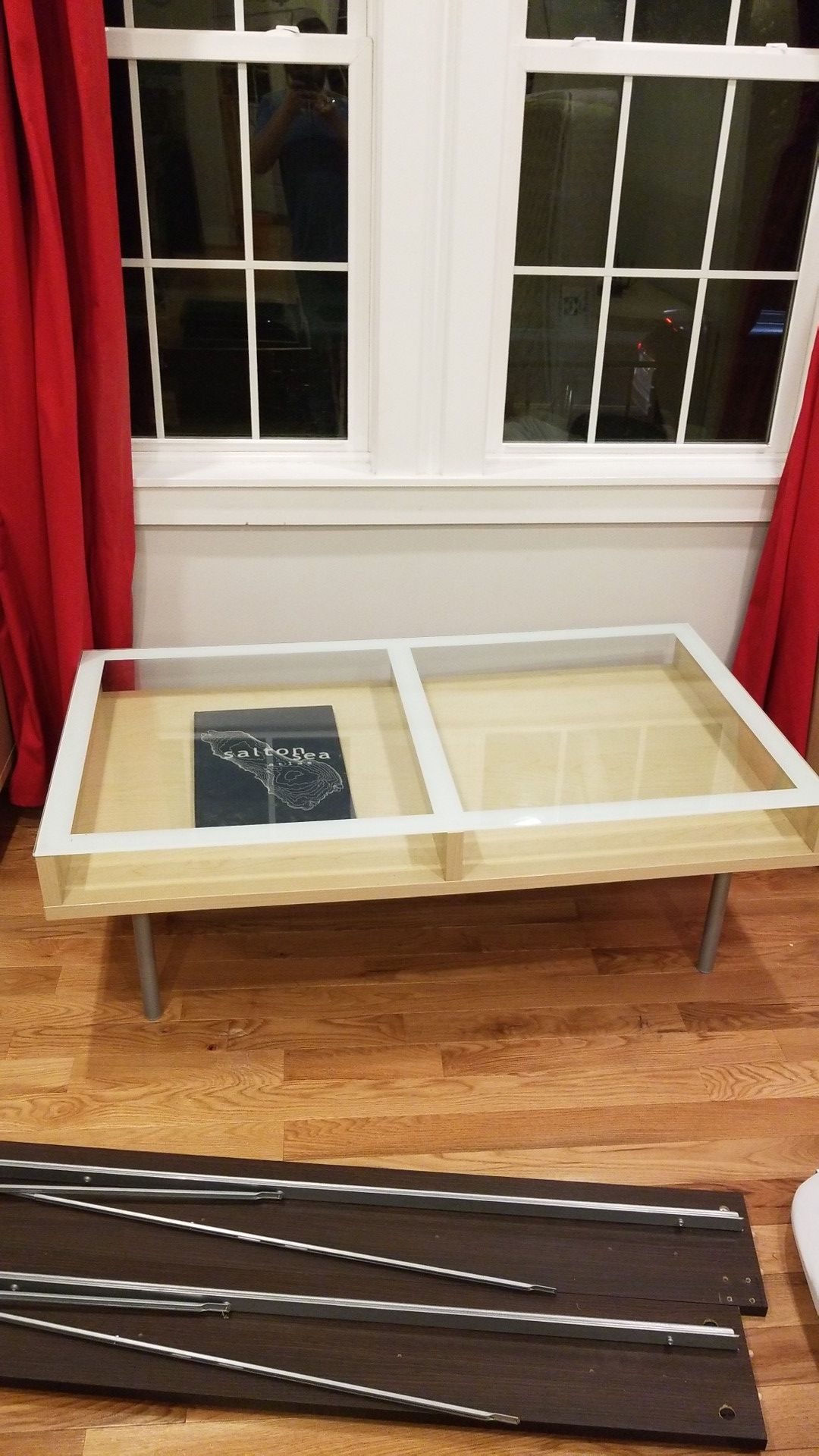 Wood glass and metal coffee table