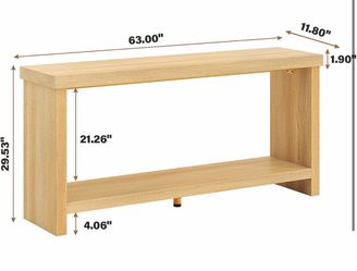 Natural Wood Console Table with Bottom Shelf