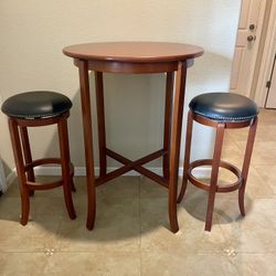 3 Piece Wood Pub Set Dining Table Bar Stools