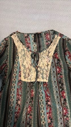 Boho Floral Striped Top with Lace Detail