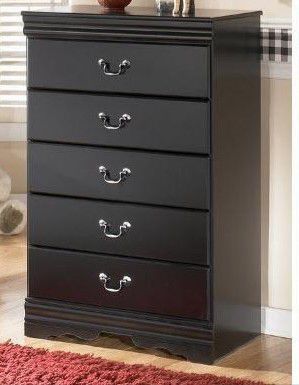 Black solid wood 5 drawer dresser chest