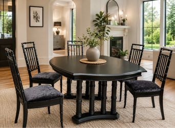 Black wood table set dining 5 chairs .