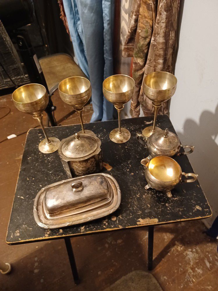 Antique  Sterling Silver  7 Piece Table Set