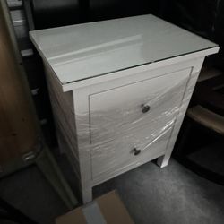 Solid Wood Bedside Table With Glass Top