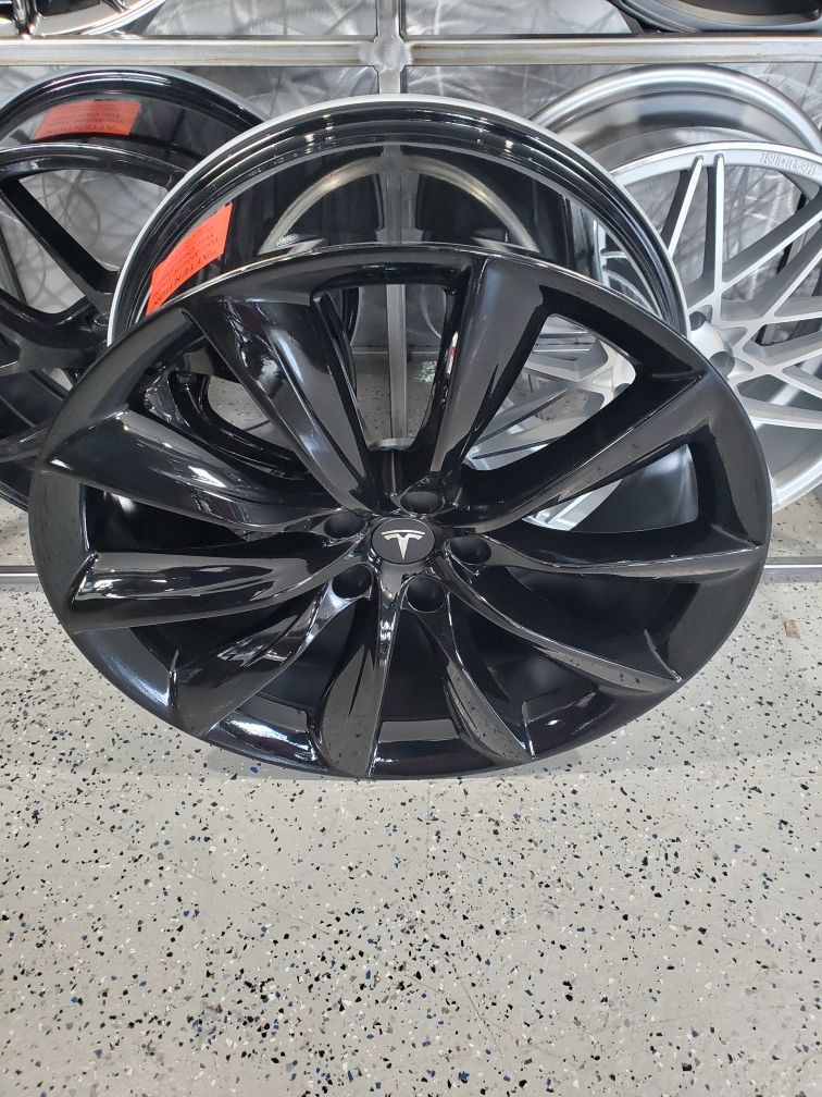 22x9 and 22x10 Gloss black tesla turbine wheels fits model x and model s rim wheel tire shop