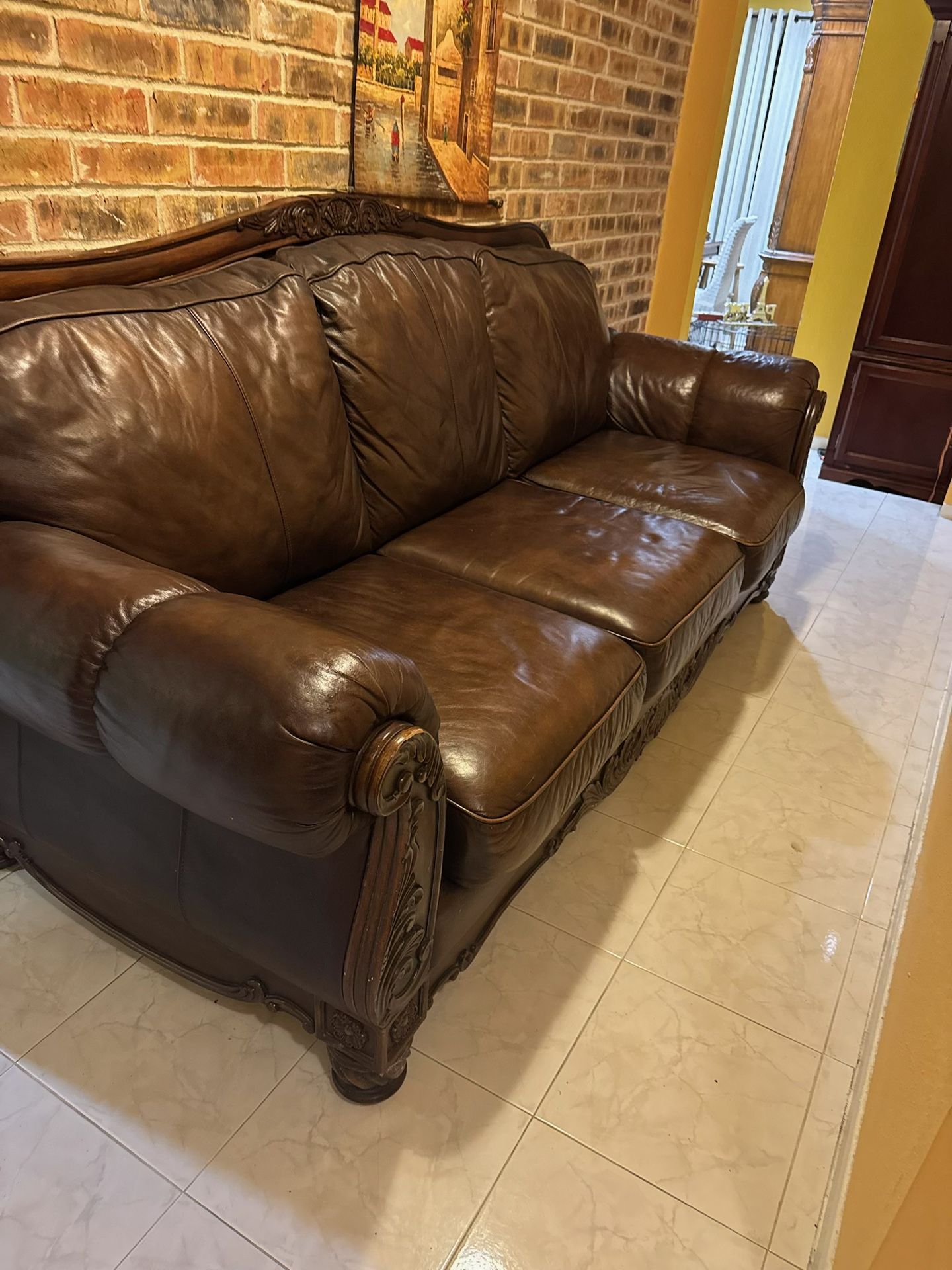 🛋️ Brown Leather Ashley Furniture 3 Piece Couch Set– Great Condition! 🛋️