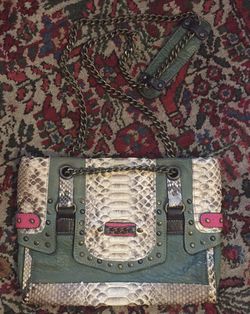 French ABACO Paris python snake skin leather designer chain strap purse clutch