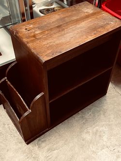Primitive Rustic Wood End Table / Side Table – Pass-Through Drawer & Magazine Rack