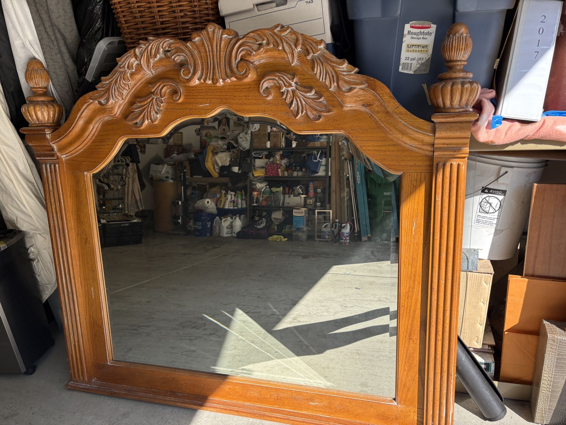 Vintage Ornate Dresser Mirror (Solid Wood)