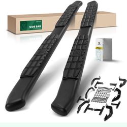 YHTAUTO 4.25" Running Boards Side Steps Fit Jeep Wrangler JK Series 2018-2024, 4-Door SUV, Oval Bent Ends Carbon Steel Black Powder, Cab Side Step Rai