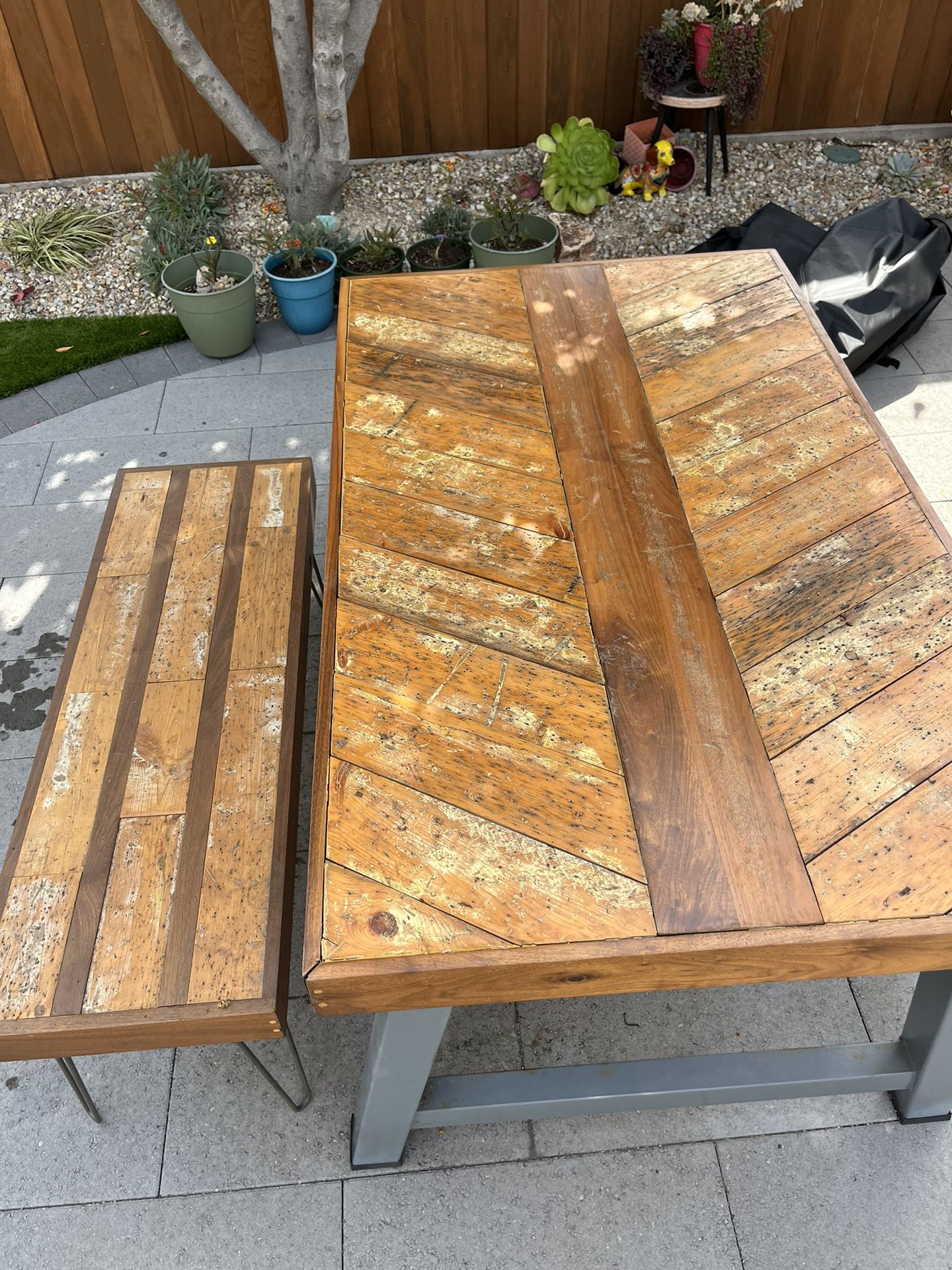 Reclaimed Wood Table And Bench 
