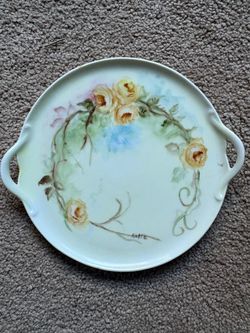 R.S. Germany Floral Porcelain Handled Serving Plate