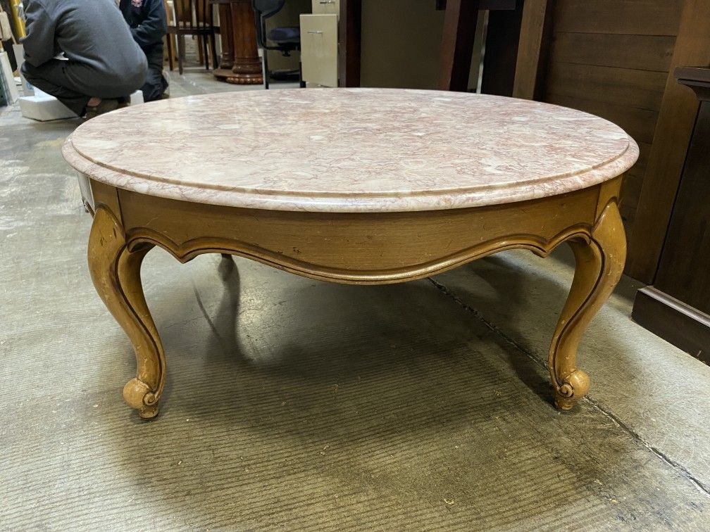 Pink Marble Round French Leg Coffee Table