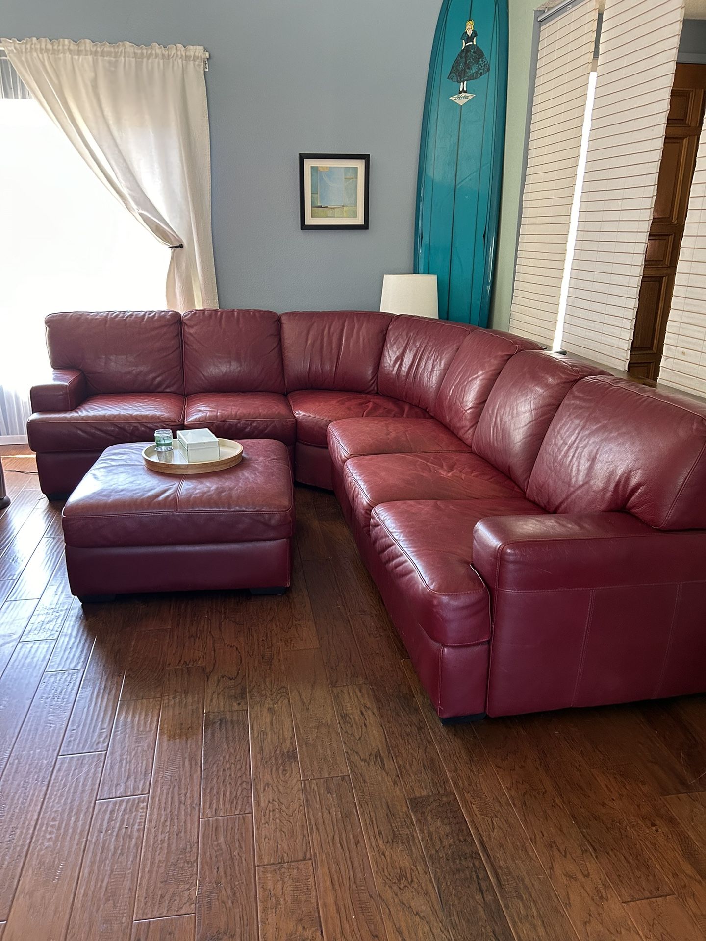 Comfortable Red Leather Sectional Couch