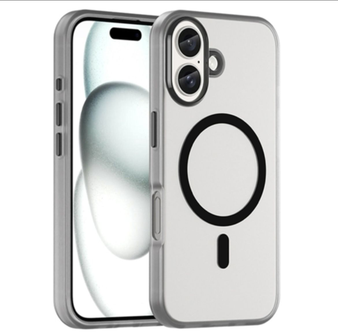 iPhone 16 MagSafe Frosted Translucent TPU + PC Full Coverage Phone Case(Black)