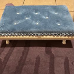 Vintage Dollhouse Grand Hotel Bench / Ottoman  Elegant miniature doll furniture piece with velvet-style gray cushion and gold trim details. Perfect fo