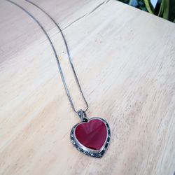 Vintage Red Heart Pendant Necklace 
