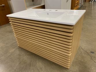 MODWAY Render 36″ 2 Drawer Wall Mount Bathroom Vanity with Louvered-Style Drawer Fronts