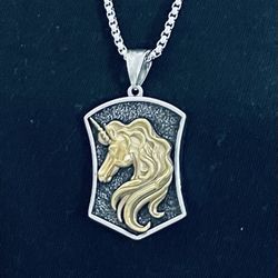 Cool Gold Plated Boys Girls Unicorn Horse Pendant Necklace Stainless Steel